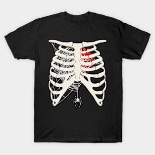 Halloween Rotten Heart with Spider Web Ribcage T-Shirt